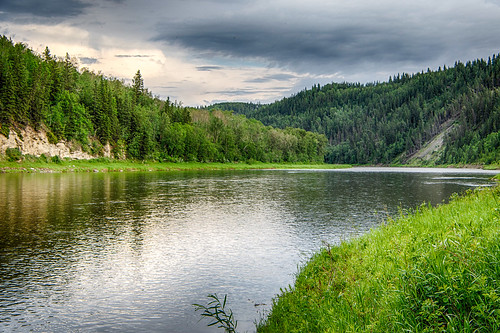 7dmkii hdr 18135mm canon reddeer river landscape water trees clouds colour alberta