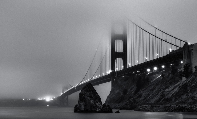 Golden Gate Bridge under fog