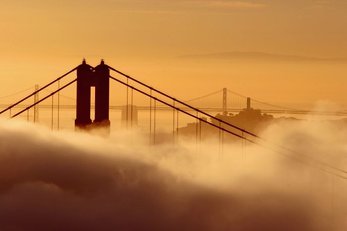 sf sanfrancisco california ca city morning bridge urban usa fog skyline america sunrise goldengatebridge goldengate coittower baybridge northamerica silhoutte questfortherest peopleschoice ggb splendiferous abigfave superaplus aplusphoto superbmasterpiece