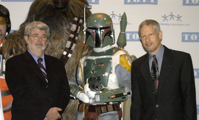Star Wars Creator George Lucas with Boba Fett (me) and Howard Rothman (Pres LFL Licensing)