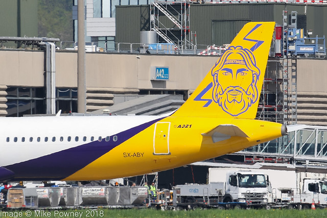 SX-ABY - 1999 build Airbus A321-231, ex Monarch Airlines colours on display