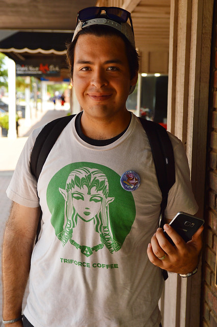 A Pokemon gamer with a gamer shirt