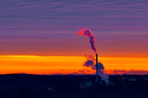 winter sky orange color sunrise factory glow purple smoke magenta newengland