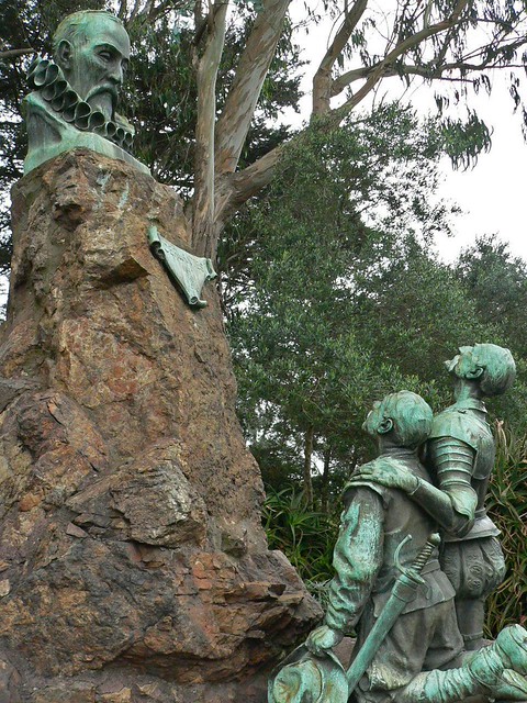 Don Quixote and Sancho Panza worship a shrine to Cervantes in Golden Gate Park (1)