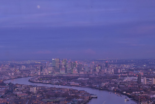 landscape buildings cityscape blue docklands canarywharf city night uk british england gb sunset architecture urban britain london moon water river thames