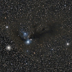 R & TY Coronae Australis, NGC 6726/6727, NGC 6723 (new PixInsight version) Decided to play with these images from October 2015 (&lt;a href=&quot;https://flic.kr/p/yJxQ74&quot; rel=&quot;nofollow&quot;&gt;flic.kr/p/yJxQ74&lt;/a&gt;) on PixInsight, see if I could get more out of it without feeling I have pushed too far. Not sure I succeeded on highlights or resolution vs. wavelet noise reduction, but at least it kept me busy a few hours ...

Stack of 16 x 60s + 5 x 120s at 420mm focal length, F5.6 and 4000ISO. The wind was difficult to deal with, hence the short exposure times.
Nikon D810A + Sigma 120-300mm F2.8 + teleconverter 1.4x, on Skywatcher NEQ6 (unguided)