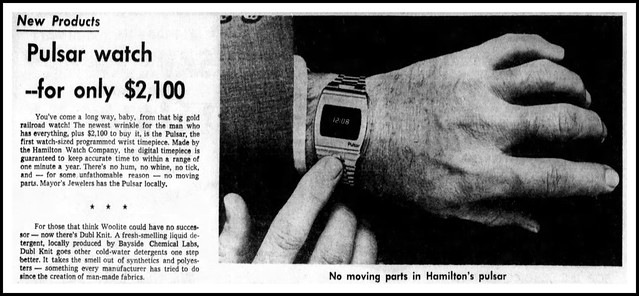 Article On The New Hamilton Pulsar LED Watch In The Miami News, August 16, 1972
