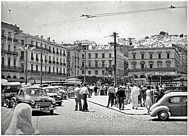 Vintage B&W. July 1954. Alger. Place du Gouvernement.