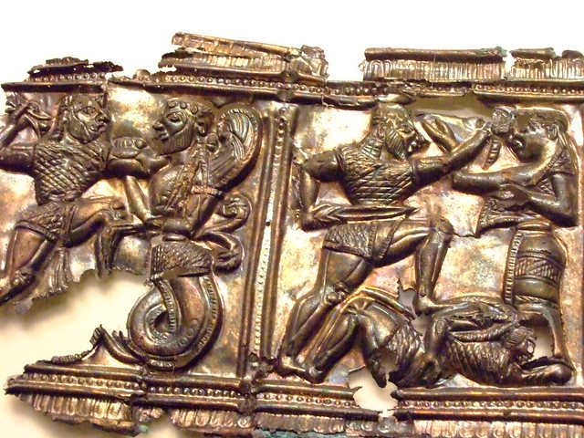 Relief with Mthological Scenes Greek made in South Italy 540-530 BCE Silver and gold (3)