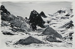 Acrylique 41x27cm Descente du Mont Blanc    VENDU
