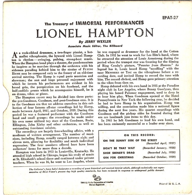 Hampton, Lionel - A Treasury Of - EP - US - 1953-
