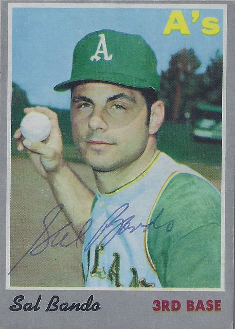1970 Topps - Sal Bando #120 (Third Base) - Autographed Baseball Card (Oakland A's)