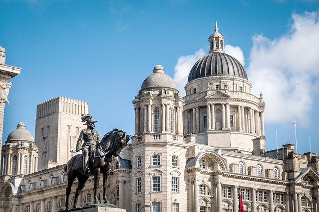 King Edward V11 Statue and Port of Liverpool Building.