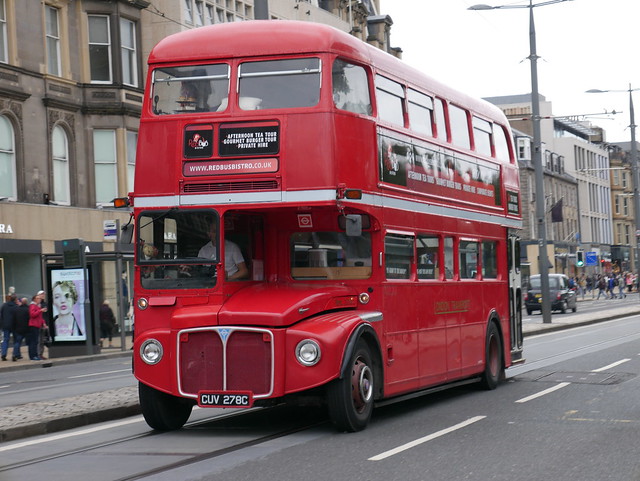 Red Bus Bistro of East Kilbride Routemaster Park Royal CUV278C RML2278 at Princes Street, Edinburgh, on 23 August 2018.