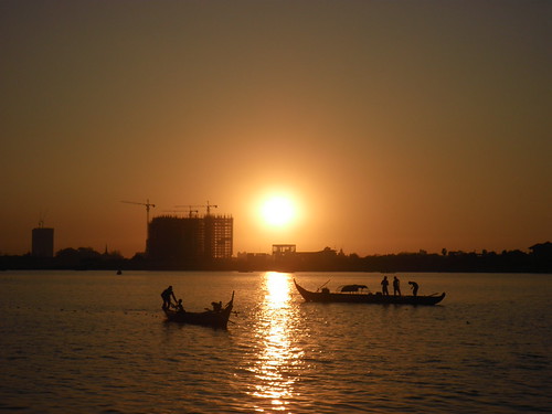 Sunset on the river Mekong, by NengHetty, mekongriver phnom penh cambodia sunset river boat olympusfe5020 olympusx935 mekong water crane city 