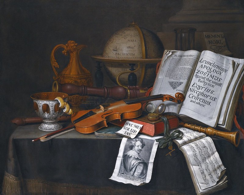 Edwaert Collier - Vanitas still life with a globe, a violin and bow