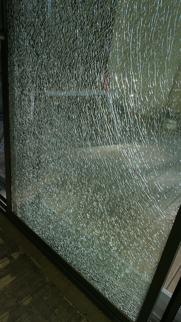Shattered door glass