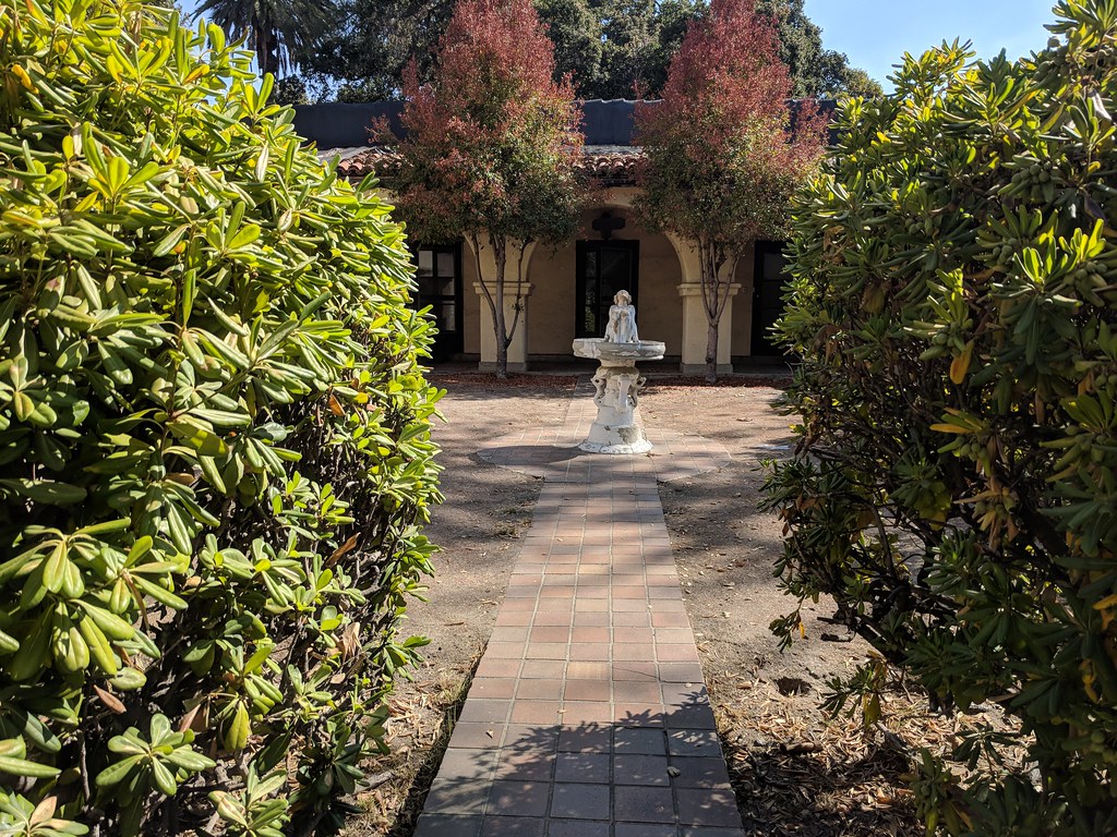 Entering the fountain courtyard of Rockhaven Sanitarium, Montrose, CA