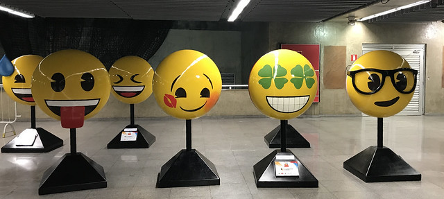 Emoji esculptures, República Subway Station, São Paulo, Brazil.