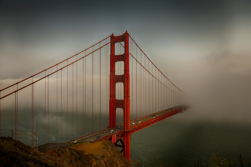 usa california californie sanfrancisco goldengate bridge pont rouge red bay baie brume fog ocean pacific pacifique