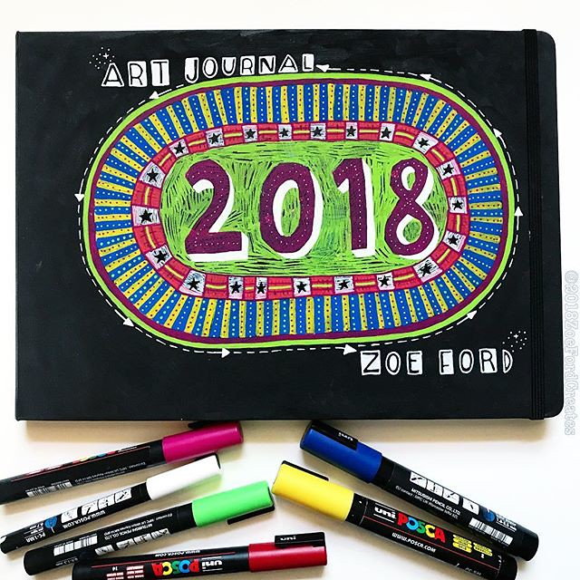 I just finished decorating the cover of my current art journal with #uniposca acrylic paint pens. It's a large #moleskine watercolour folio (8.5x11.5) This is my absolute favourite journal to work in, and I have several, but I'm considering a square one n