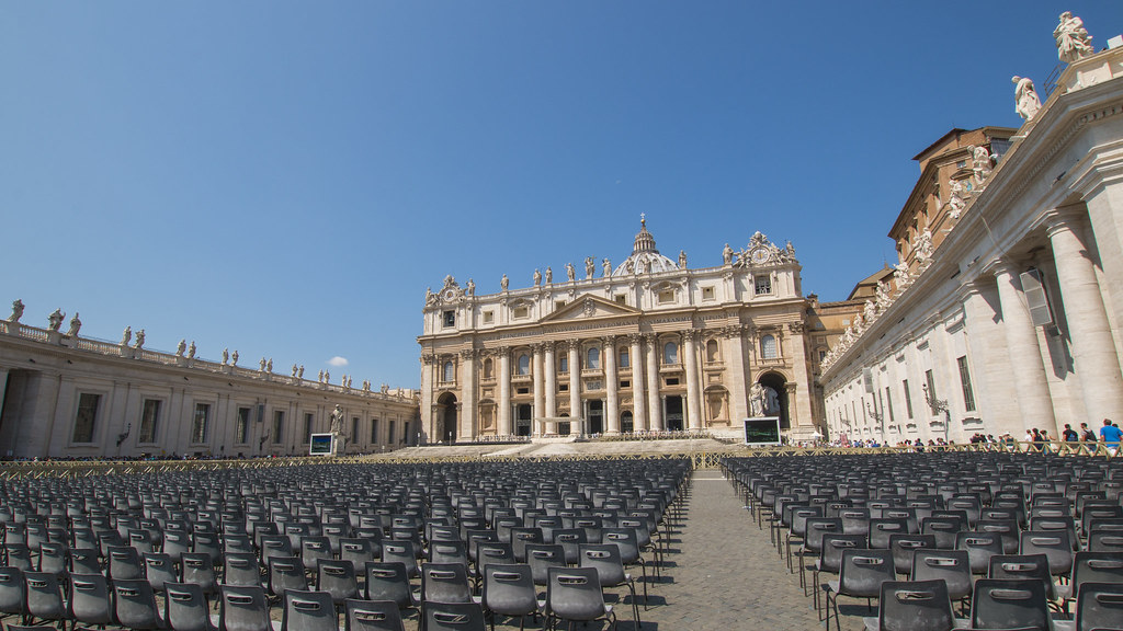 An army of chairs at Piazza San Pietro