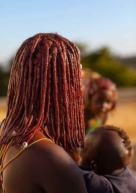 Hairstyle of a mumuhuila tribe woman, Huila Province, Lubango, Angola