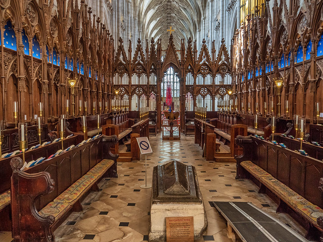 The 14th century choir stalls in Winchester Cathedral, Hampshire