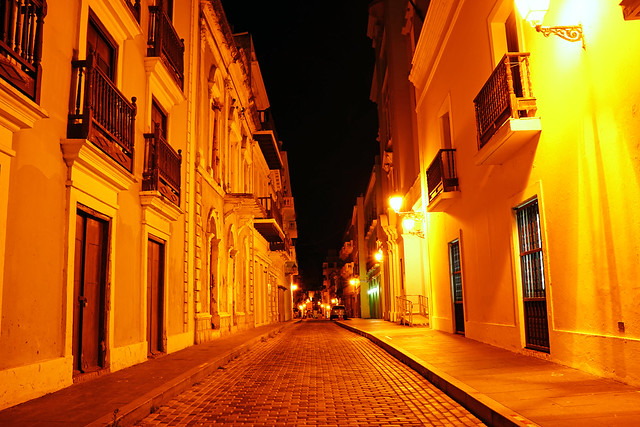 San Juan by night. Empty streets of the old town