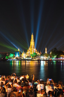 Lighting effects at Wat Arun Temple, Bangkok, Thailand