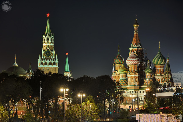 Lights of Kremlin Ruby Stars and Amazing St. Basil’s Cathedral at Night