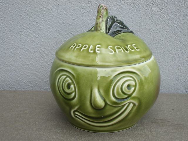 Kitschy Green Sylvac Apple Sauce Face-pot 1970's Retro Kitchenalia