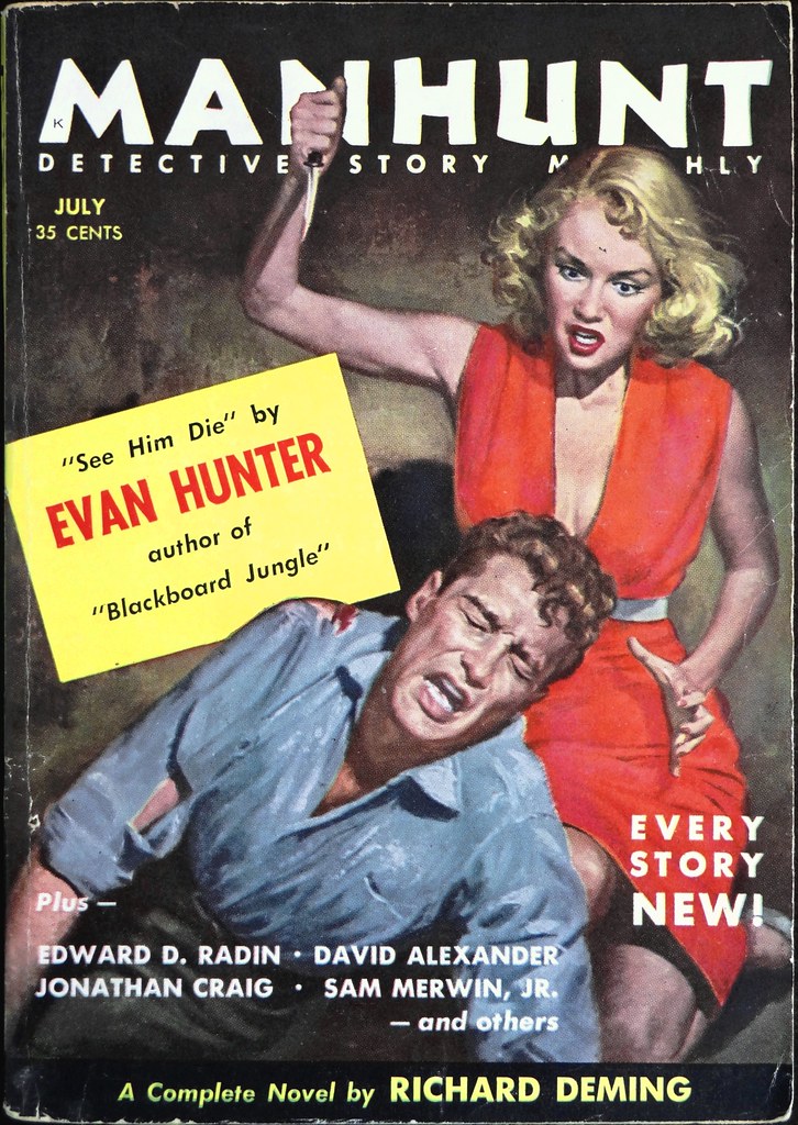 Manhunt Detective Story Monthly Vol. 3, No. 7 (July, 1955). Cover Art by Robert Maguire. Digest size.