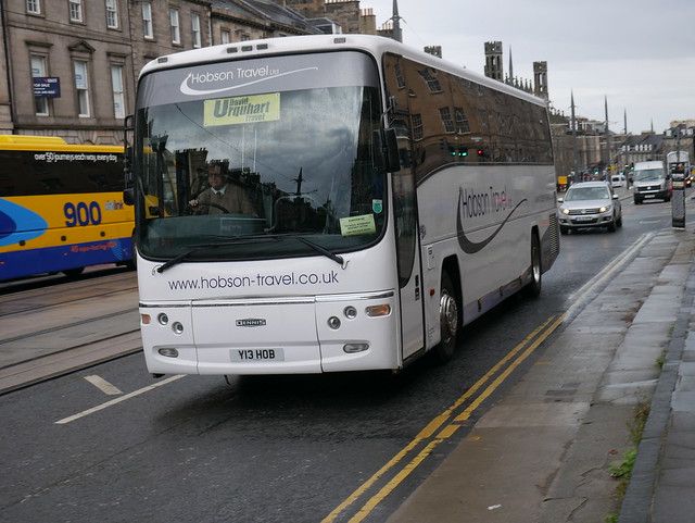 Hobsons Travel of Larkhall Dennis R410 Plaxton Paragon Y13HO operating a David Urquhart tour at York Place, Edinburgh, on 23 August 2018.