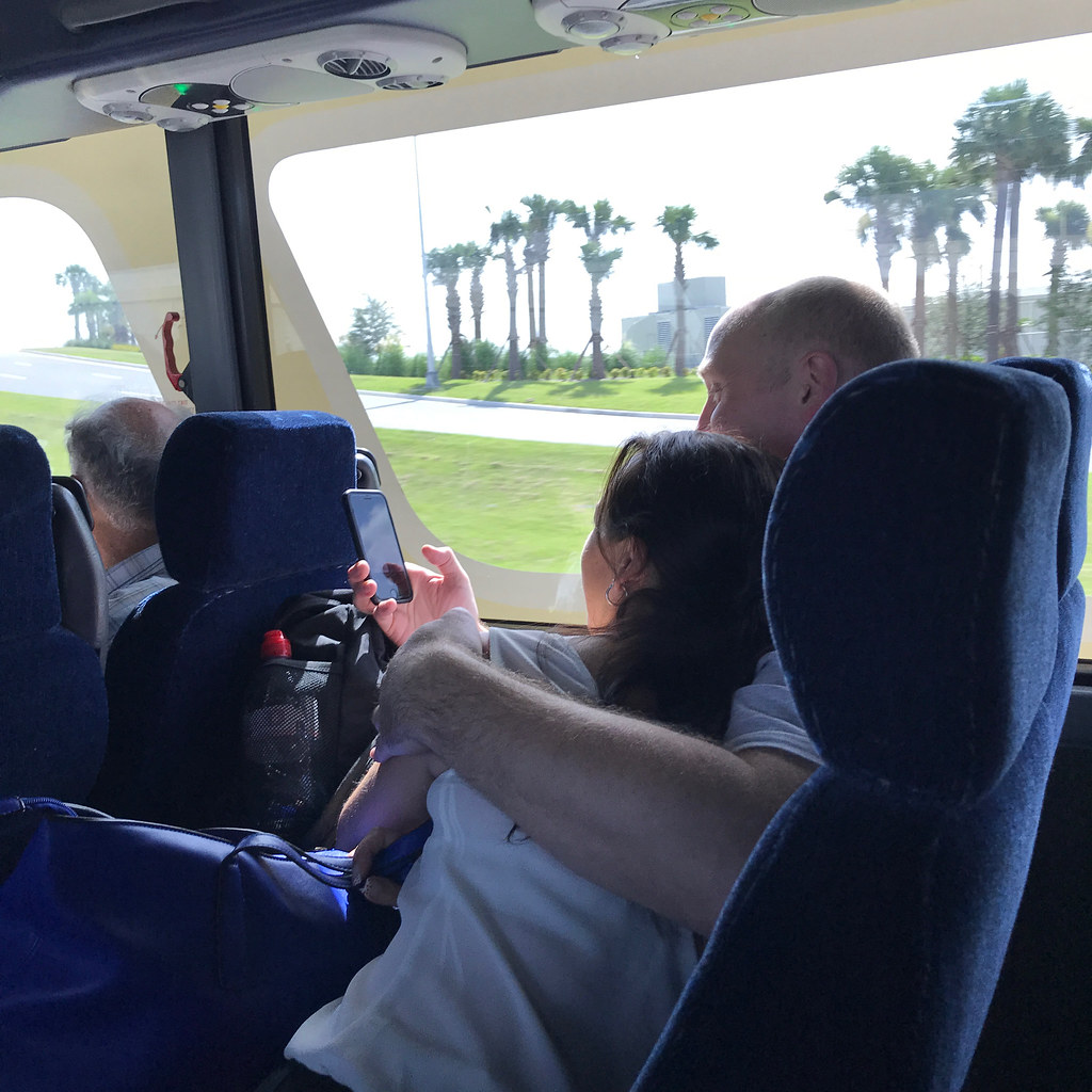 Taking a selfie in the coach to the hotel