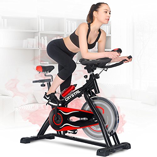 SWM Indoor Cycling Bikes Spin Bikes with LCD Monitor and Free Bottle Trainer Bicycle Stationary Fitness Equipment (Black & Red) Review | by indoorbiketrainer
