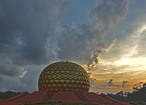 Matrimandir_2-11-18_6637 by Manohar_Auroville, auroville matrimandir sunset clouds manohar luigi fedele