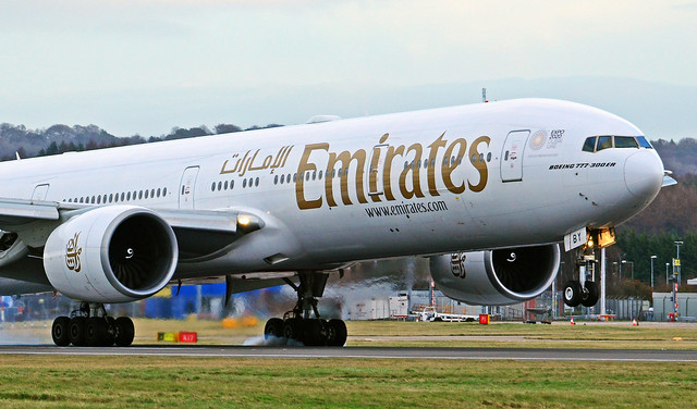 A6-EBY Boeing 777-36NER,Emirates Airlines,Landing at Edinburgh,08-12-18