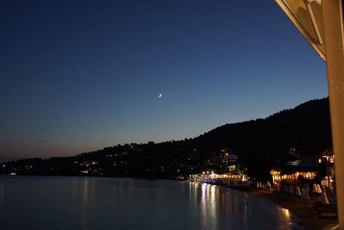 greece skiathos water sea ocean marine night lights twilight moon topic