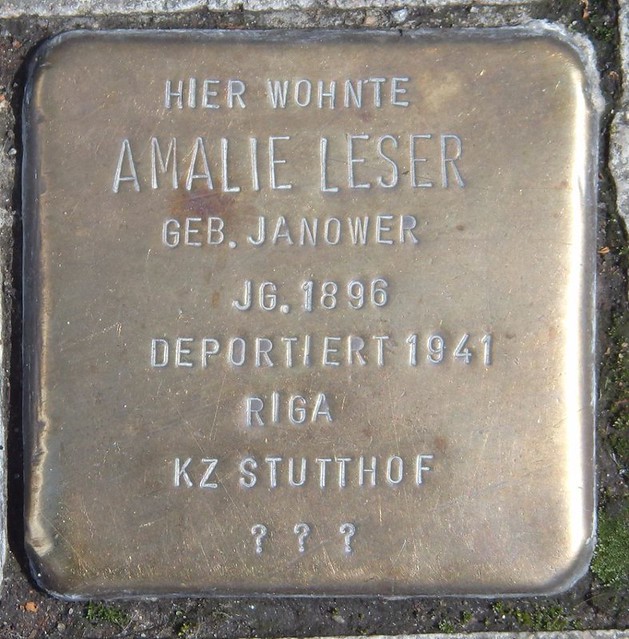 AMALIE LESER (GEBORENE JANOWER) * 1896 Danziger Straße 14 (vormals Nr. 6) (Hamburg-Mitte, St. Georg)