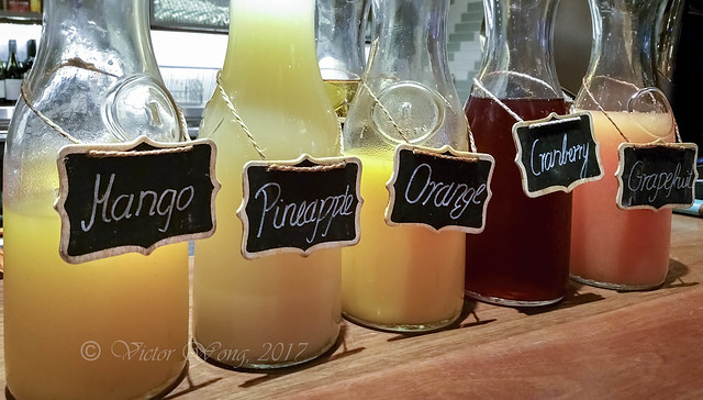 A variety of cold fresh fruit juices