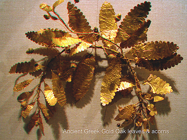 Very ancient gold decorative & naturalistic  oak  leaves & acorns