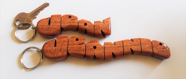 Single Wave Name Keychains in Mesquite Wood