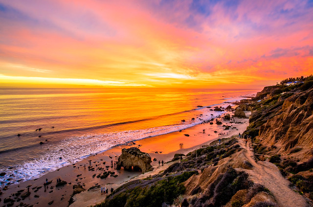 Malibu California Oceanscape Seascape Landscape Beach Sunset Photography! Best Malibu Sunset! Red, Yellow, Orange Clouds! Magical El Matador Beach Sunset! Nikon D810 HDR Photos Dr. Elliot McGucken Fine Art Photography!  14-24mm Nikkor Wide Angle F2.8 Lens