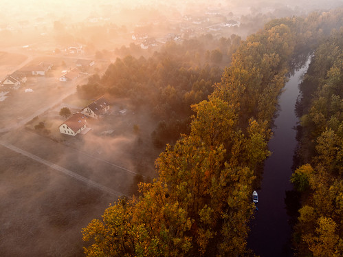 murowaniec aeb aerial air canal dji djiair drone fog forest hdr landscape mist sky sunrise tree water