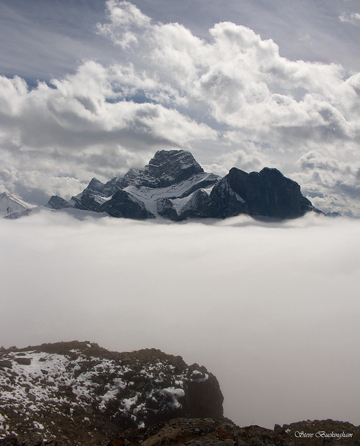 Head in the Clouds - This view of Mount Lougheed emerged for less than a minute after we summited Wind Ridge on an extremely cloudy day, and then we could see nothing but clouds again...