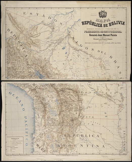JM Pando en 1901 mandó confeccionar un mapa de Bolivia, Chile y Perú que es muy interesante de consultar, en este enlace se puede ver en buena resolución,
