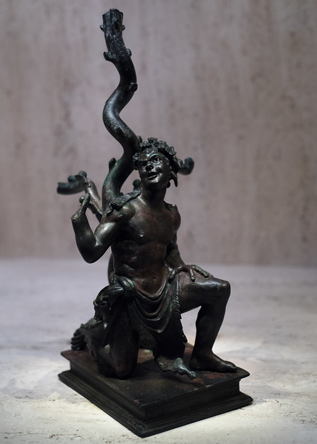 Bronze sculpture (lamp-stand?) of a kneeling satyr