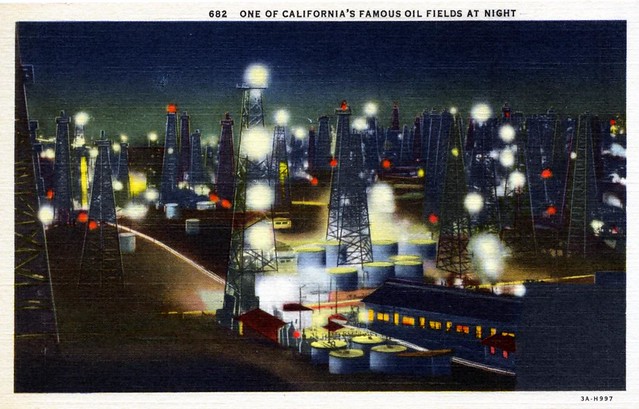 One of California's Famous Oil Fields at Night CA