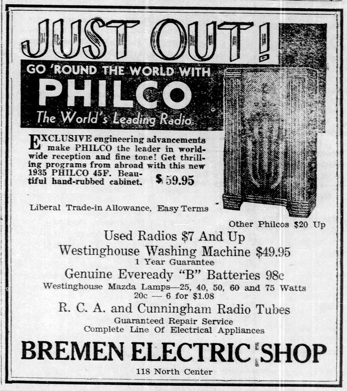 1935 - Bremen Electric Shop at 118 N Center - Enquirer - 7 Mar 1935